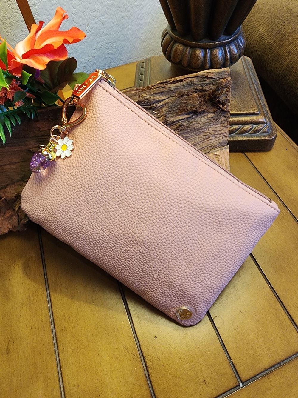 Anne Klein Blush Pink Zipper Wristlet Clutch/Cosmetic Pouch
